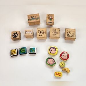 Lot of 16 Wood Foam Rubber Stamps Various Designs Stampin Up Curious George